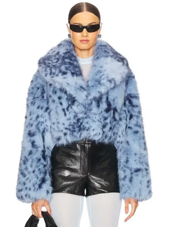 LAMARQUE Danika Faux Fur Coat in Blue Leopard - Picture 1 of 5